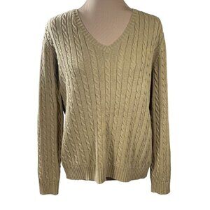 Lauren Ralph Lauren Women's V-Neck Cable Knit Sweater in Beige